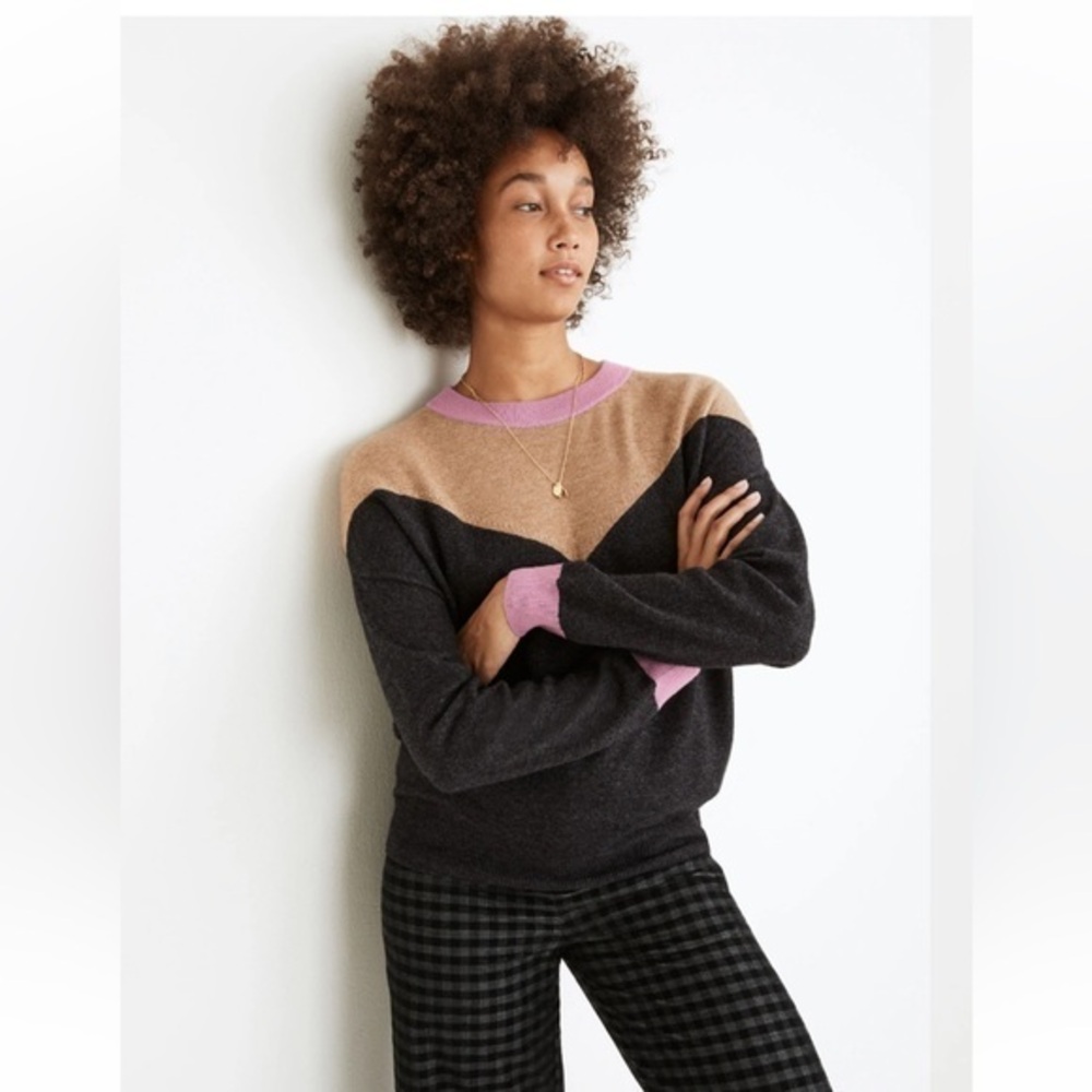 Madewell Colorblock Yoke Pullover Sweater Wool Alpaca Blend Size Small Gray Tan